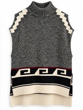 LOFT Wool Alpaca Southwestern Cowl Neck Sweater Vest Tunic M, Heritage